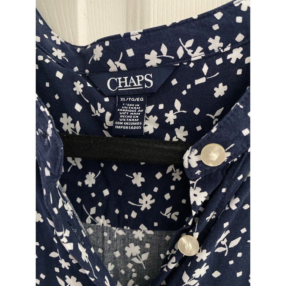 Women's Chaps Navy Blue Floral Tiered Sleeveless Dress XL Tie Elastic Waist - Picture 6 of 11